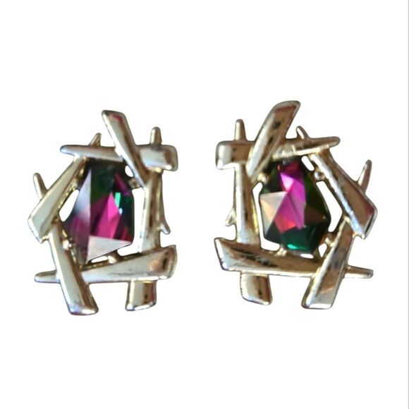 EC VINTAGE SARAH COVENTRY 1964 "CHINESE MODERN" WATERMELON STONE CLIP-ON EARINGS - Picture 1 of 4